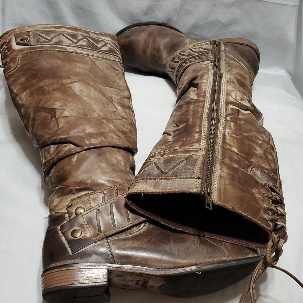 Corral distressed tall low heel leather boots brown